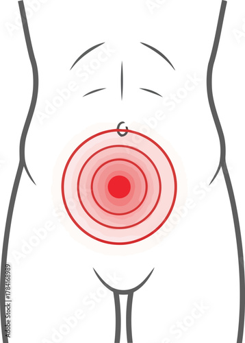 Human abdomen discomfort pain internal organ inflammation medical illustration diagram vector