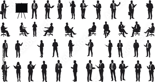 Business silhouettes, corporate teamwork, office professionals, leadership, communication, collaboration, meeting, presentation, strategy, success, partnership, management