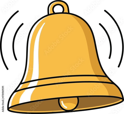 Golden bell ringing sound vibration animation notification alert celebration announcement symbol icon vector