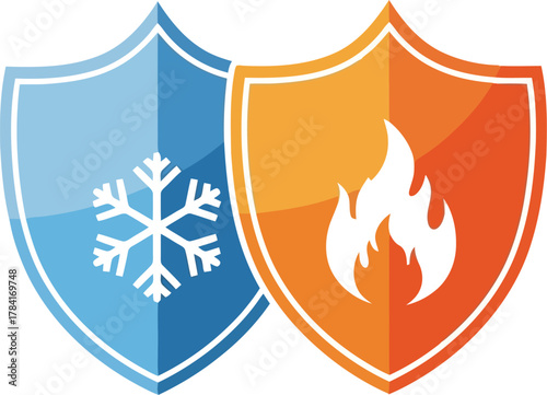 Shields protect against heat and cold dual temperature defense symbol vector graphic vector