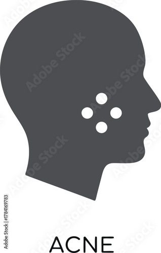 Silhouette human head profile with acne blemishes on cheek isolated simple icon graphic vector