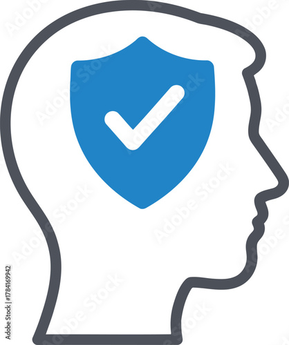Secure mind concept human head silhouette with shield and checkmark icon representing safety and trust vector