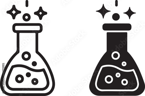 Chemical Reaction  Beaker with bubbling liquid and sparkles, symbolizing a chemical process 