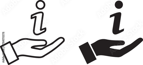 Hand holding information icon outline and solid vector illustration representing customer service, helpdesk, support, and guidance concepts isolated on white background, Vector, illustration
