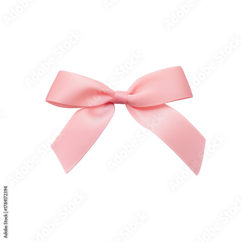 Pink ribbon with symmetrical loops and central knot on transparent background