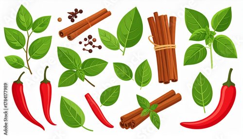 Natural Palette Flat Icons of Culinary Herbs & Spices