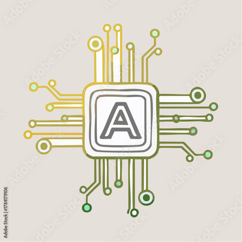 Abstract AI Processor Chip with Circuit Board Lines and Connections, Symbolizing Artificial Intelligence and Technology