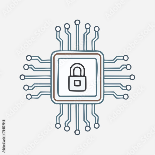 Secure Processor Circuit Icon A Digital Security Symbol of Protection and Data Safety