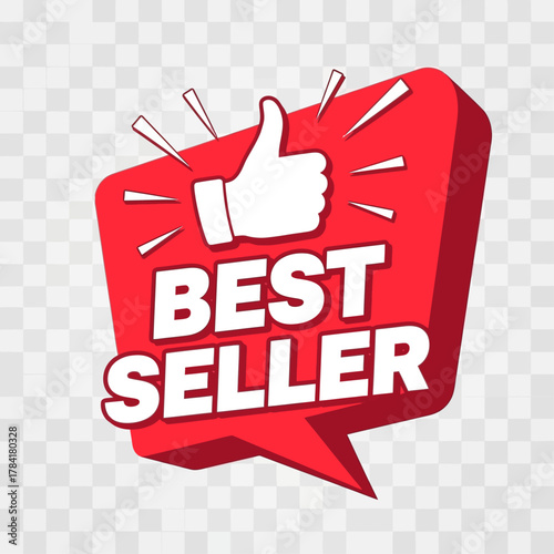 Bold Red BEST SELLER Thumbs Up Emblem - E-commerce Promotional Vector Badge