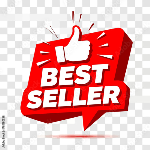 Bold Red BEST SELLER Thumbs Up Emblem - E-commerce Promotional Vector Badge