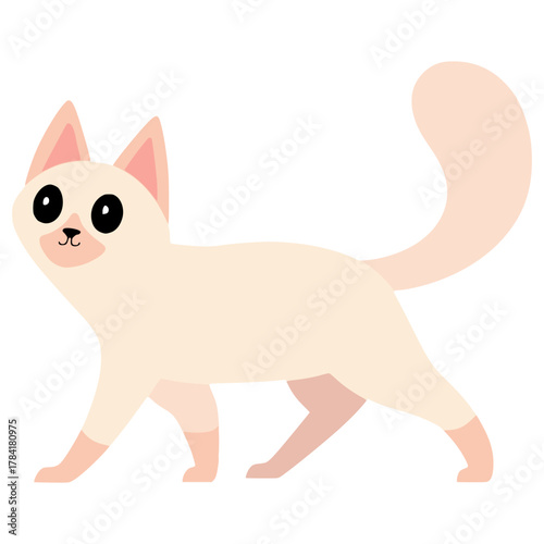 cute fluffy angora cat funny cartoon character flat color vector illustration template design