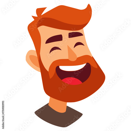 redhead bearded man laugh smile happy expression flat color vector illustration template design
