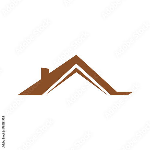 A simple brown graphic representation of a house roof with a chimney.