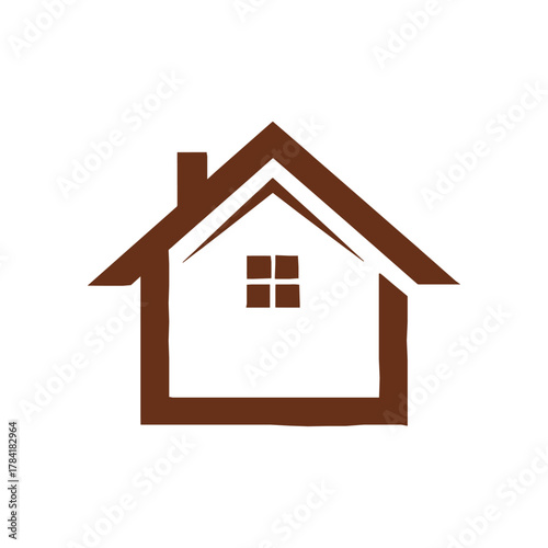 Brown house outline with roof and window, simple and minimalist design.