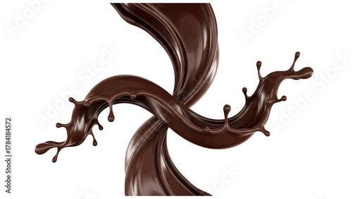 Vector illustration of a dynamic swirl of rich dark chocolate splashing on a white background