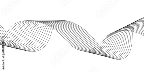 Black satin ribbon and striped tie concept on white backdrop with flowing light wave design