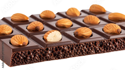 Vector illustration of chocolate bar with almonds on a white background