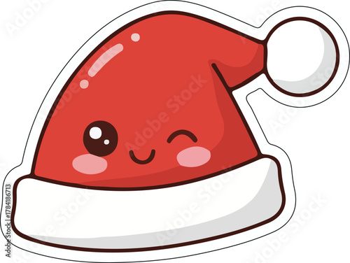 Cute kawaii Santa hat with winking face for Christmas