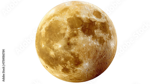 Moon's Textured Aura: A close-up shot of the full moon revealing the rugged details of its surface, casting a soft, golden glow that evokes a sense of tranquility.