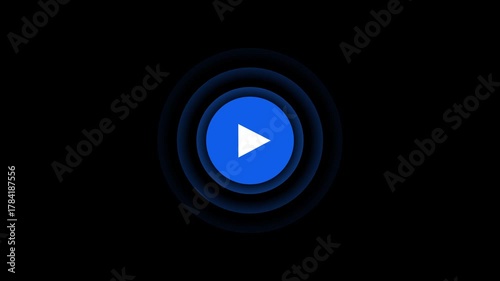 play icon, video play icon for website and mobile design animation on black background. glowing play button animation. Press to play.