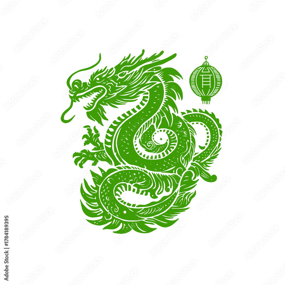 Fototapeta premium 【Animals Icons – Basic】Japanese Dragon Silhouette Illustration / 墨絵風の龍シルエットイラスト 