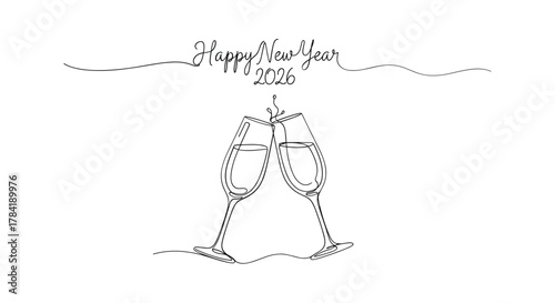 Elegant line art drawing of a wedding dress with happy wedding day calligraphy