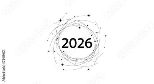 Abstract 2026 year number with chaotic lines and dots