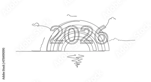 Architectural sketch of a grand entrance with symmetrical design and reflection