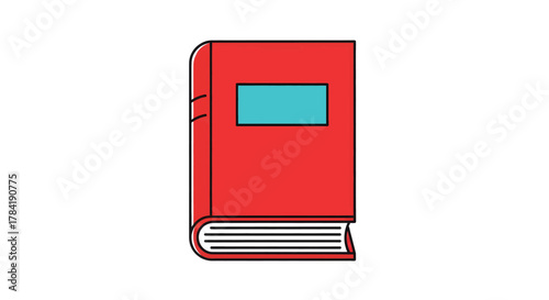 A simple red book with a blue label on the cover.