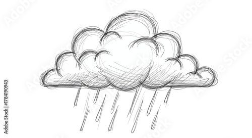 Hand Drawn Sketch of a Rainy Cloud Illustration.