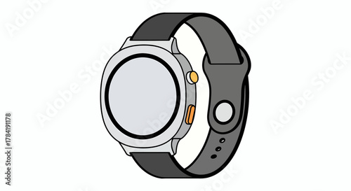 Modern digital smartwatch with a round face and dark strap.
