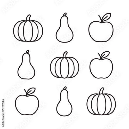 Autumn harvest of pumpkins, pears, and apples