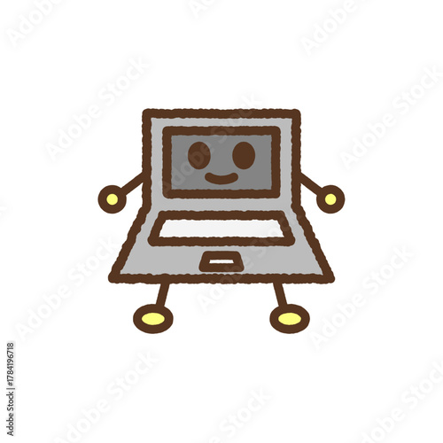 手書き風のキャラクター単品アイコンイラスト　ノートパソコン