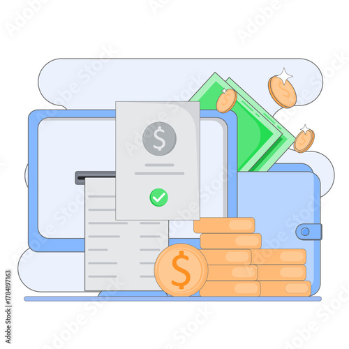 Vector illustration of online money transfer, or online payment