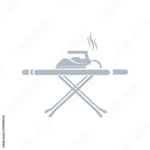 Stylized icon of a hot iron on an ironing board with steam rising, representing laundry and household chores.