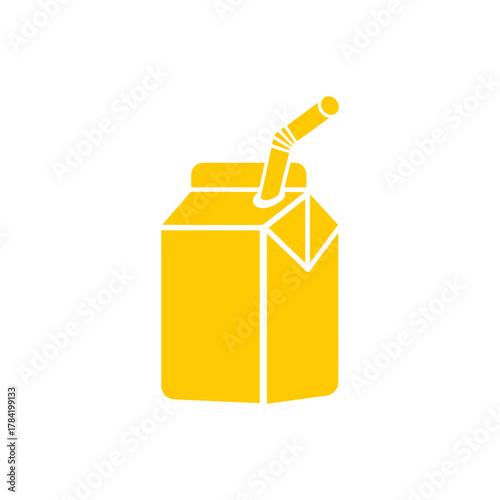 Yellow juice box with straw, simple graphic illustration on white background.