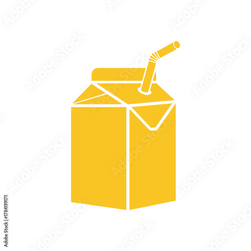 Illustration of a juice box with a straw, in yellow on a white background.