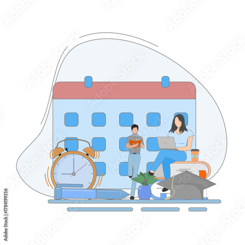 Illustration of the New Academic Year Concept. Students Creating Class Schedules