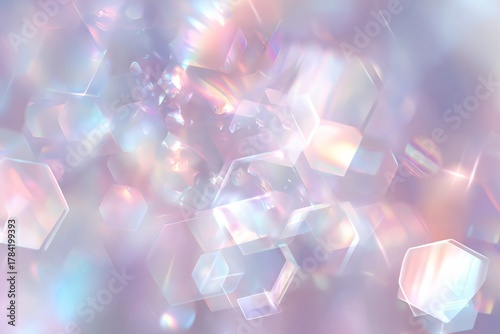 A Soft and Dreamy Background of Shimmering Iridescent Hexagonal Shapes Glimmering with Light Reflections in Pastel Hues