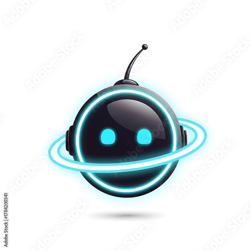 Modern Robot Icon A Futuristic Cybernetic Design with Glowing Features on a White Background