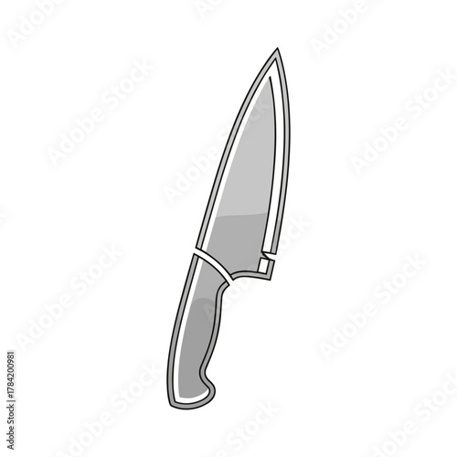 Illustration of a chef's knife with a gray handle and blade.