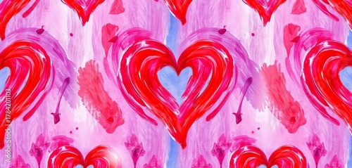 Seamless hand-painted ink brushstrokes forming a heart pattern, brushstrokes, background