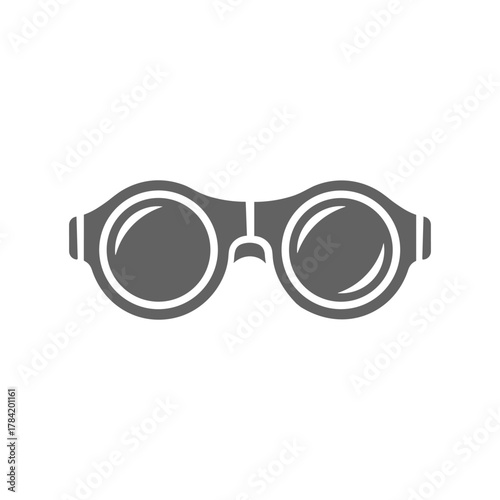 Gray eyeglasses with round lenses on a white background, simple design.