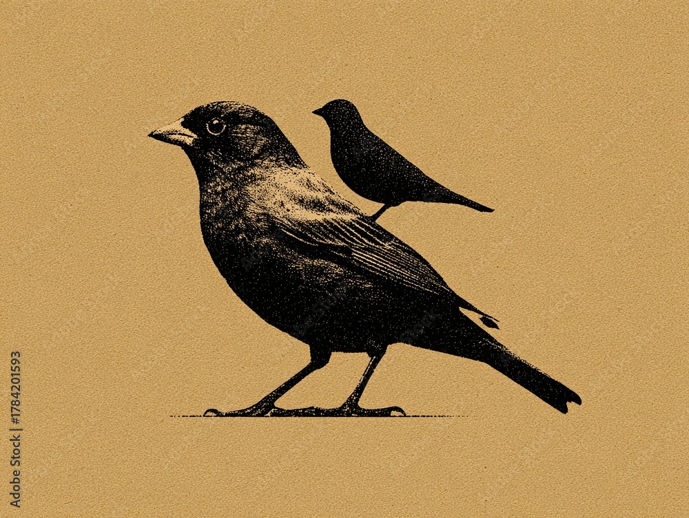 Fototapeta premium a silhouette of a crow and a crow on a plain beige background