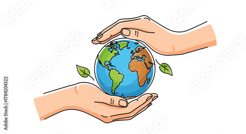Gentle hands cradle the Earth with protective care, symbolizing global environmental responsibility and a sustainable future for our planet.