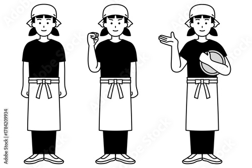 居酒屋の女性店員の全身ポーズセット