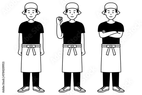 居酒屋の男性店員の全身ポーズセット