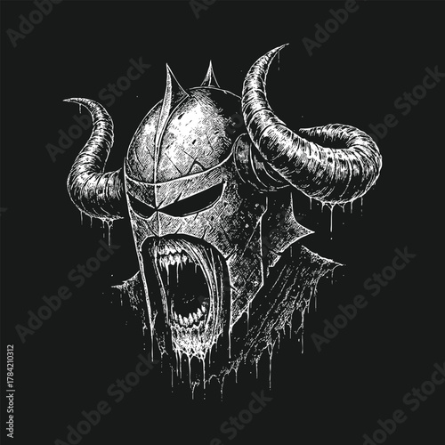 Screaming Horned Beast Knight in Armor Vector Illustration
