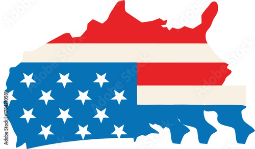 Outline of the united states filled with the american flag colors and stars symbolizing patriotism