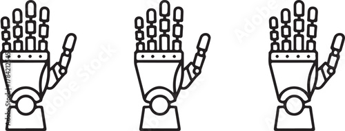 Bionic Robotic Hand Technology Outline Vector Icon Set